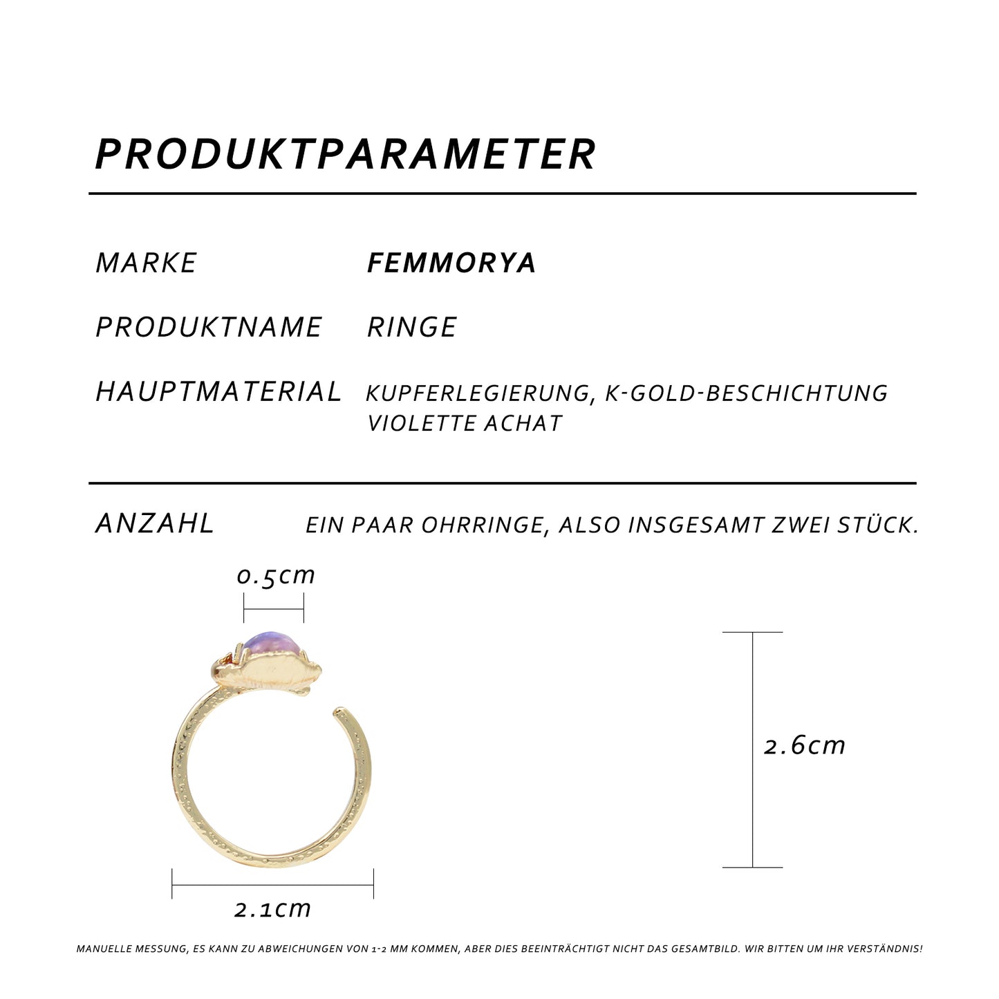 Amethyst Traumring β Offener Verstellbarer Ring mit Amethyst Edelstein, 14K Vergoldet, Eleganter Damenring
