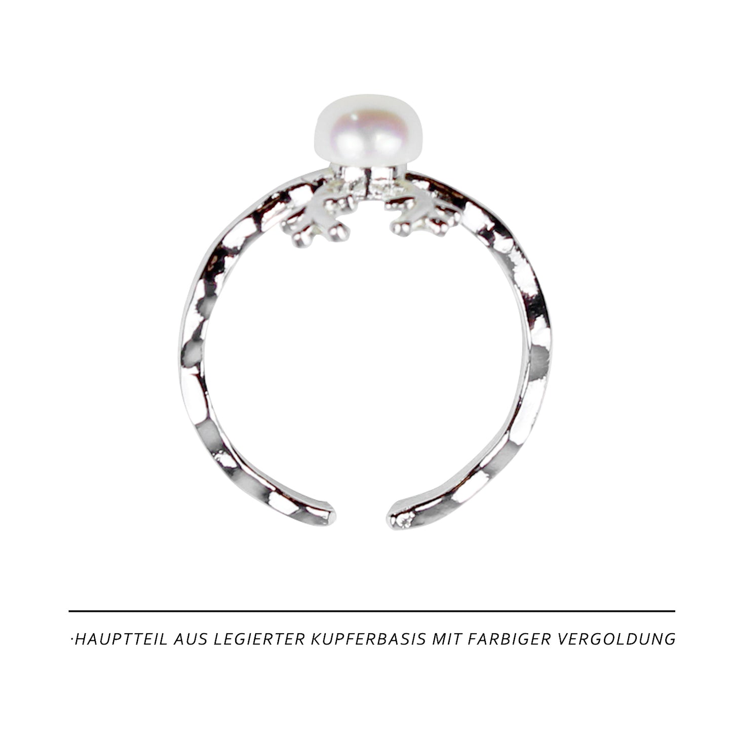 Schneemobil Rentier Perlenring – Verstellbarer Offener Ring, Silberbeschichtung & Weiße Süßwasserperle, Eleganter Damenring