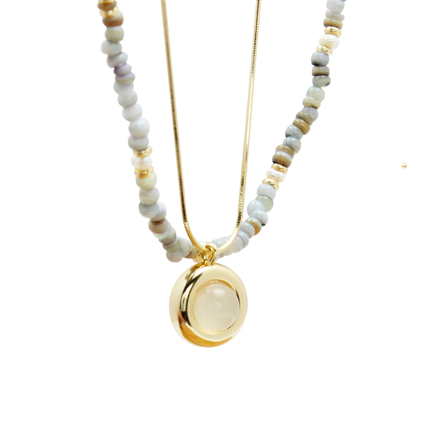 Boho Jewelry Set for Women β Aquamarine Necklace & Chalcedony Pendant, 2-Piece Layering Set with Beads & Herringbone Chain, Ideal for Everyday & Special Occasions