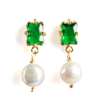 14K Gold-Plated Green Agate and Freshwater Pearl Earrings with 925 Silver Posts – Elegant Gift Jewelry for Young Women