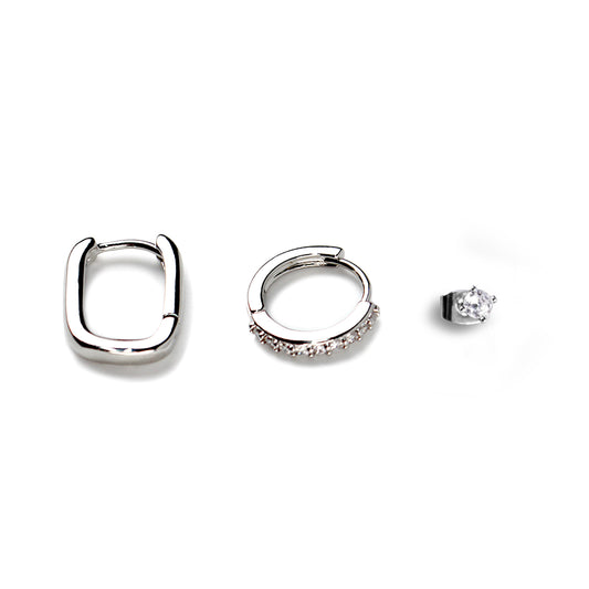 3-Piece Mix & Match Single Earrings Set in Silver Tone with 925 Silver Posts – Stylish Ear Jewelry for Young Women, Perfect for Parties, Birthdays and Gift Giving in Elegant Gift Box