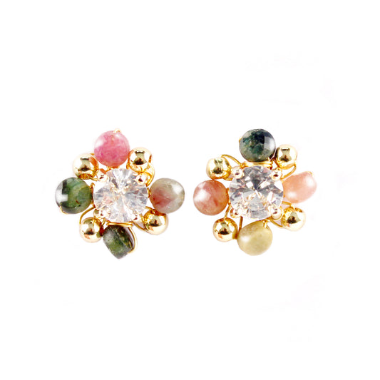 14K Gold-Plated Handmade Wrap Earrings with Crystal, Zirconia and Tourmaline, 925 Silver Posts – Elegant Statement Jewelry for Young Women, Perfect for Parties, Balls, Birthdays and Gift Giving