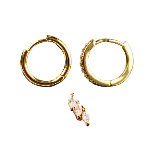 3-Piece Wheat Ear Design Earrings Set 14K Gold Plated with 925 Silver Posts – Elegant Ear Jewelry for Young Women, Ideal for Parties, Balls, Birthdays and Gift Box