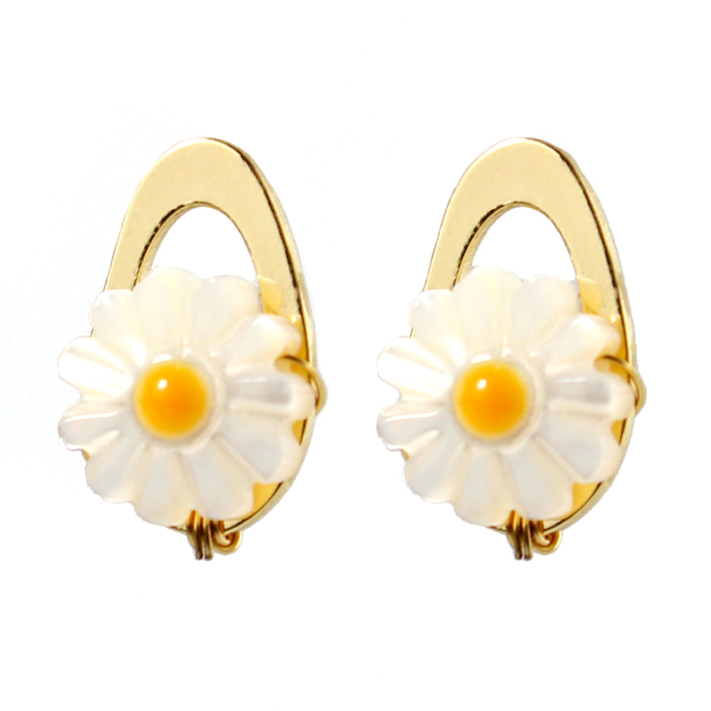 14K Gold-Plated Daisy Earrings with Mother-of-Pearl and 925 Silver Posts – Elegant Floral Studs for Young Women, Perfect for Parties and Daily Wear