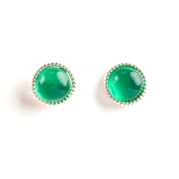 14K Gold-Plated Green Agate Round Earrings with 925 Silver Posts – Elegant Jewelry for Young Women, Perfect for Parties, Balls, Birthdays and Gift Giving