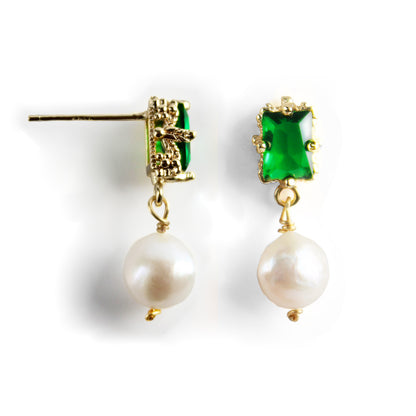 14K Gold-Plated Green Agate and Freshwater Pearl Earrings with 925 Silver Posts – Elegant Gift Jewelry for Young Women