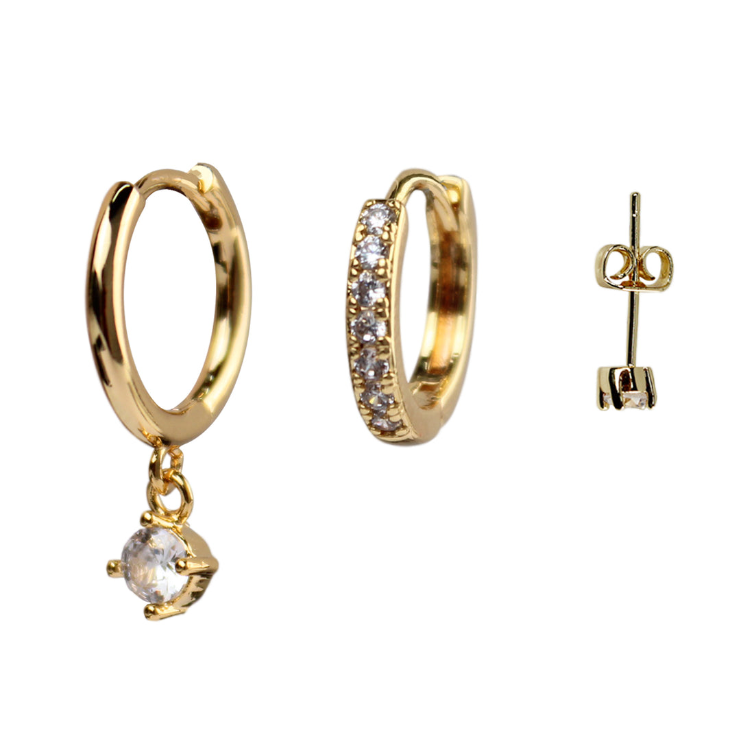 3-Piece Single Earrings Set 14K Gold Plated with 925 Silver Posts – Stylish Ear Jewelry for Young Women, Perfect for Parties, Birthdays and Elegant Gifting Box