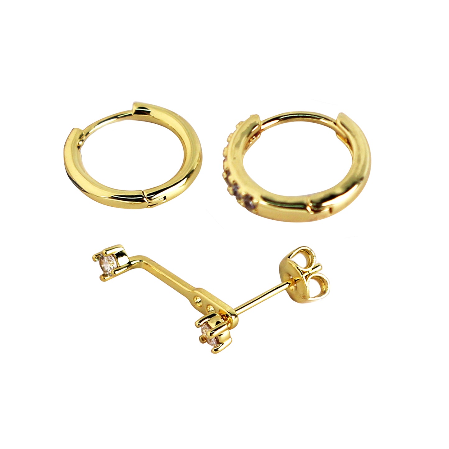 3-Piece Single Earrings Set in 14K Gold Plated with 925 Silver Posts – Stylish Ear Jewelry for Young Women, Perfect for Parties, Birthdays and Gifting in Elegant Box