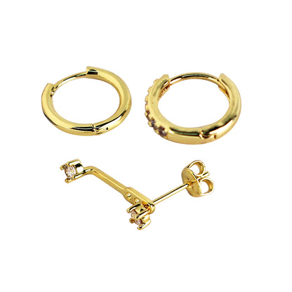 3-Piece Single Earrings Set in 14K Gold Plated with 925 Silver Posts – Stylish Ear Jewelry for Young Women, Perfect for Parties, Birthdays and Gifting in Elegant Box