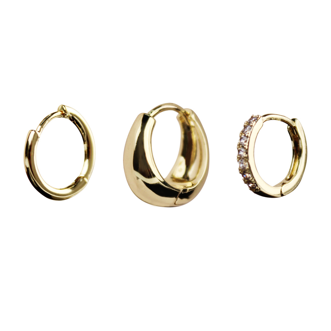 3-Piece Gold-Plated Single Earring Set with 925 Silver Posts – Trendy Jewelry for Young Women, Perfect for Parties, Balls, Birthdays and Gift Giving