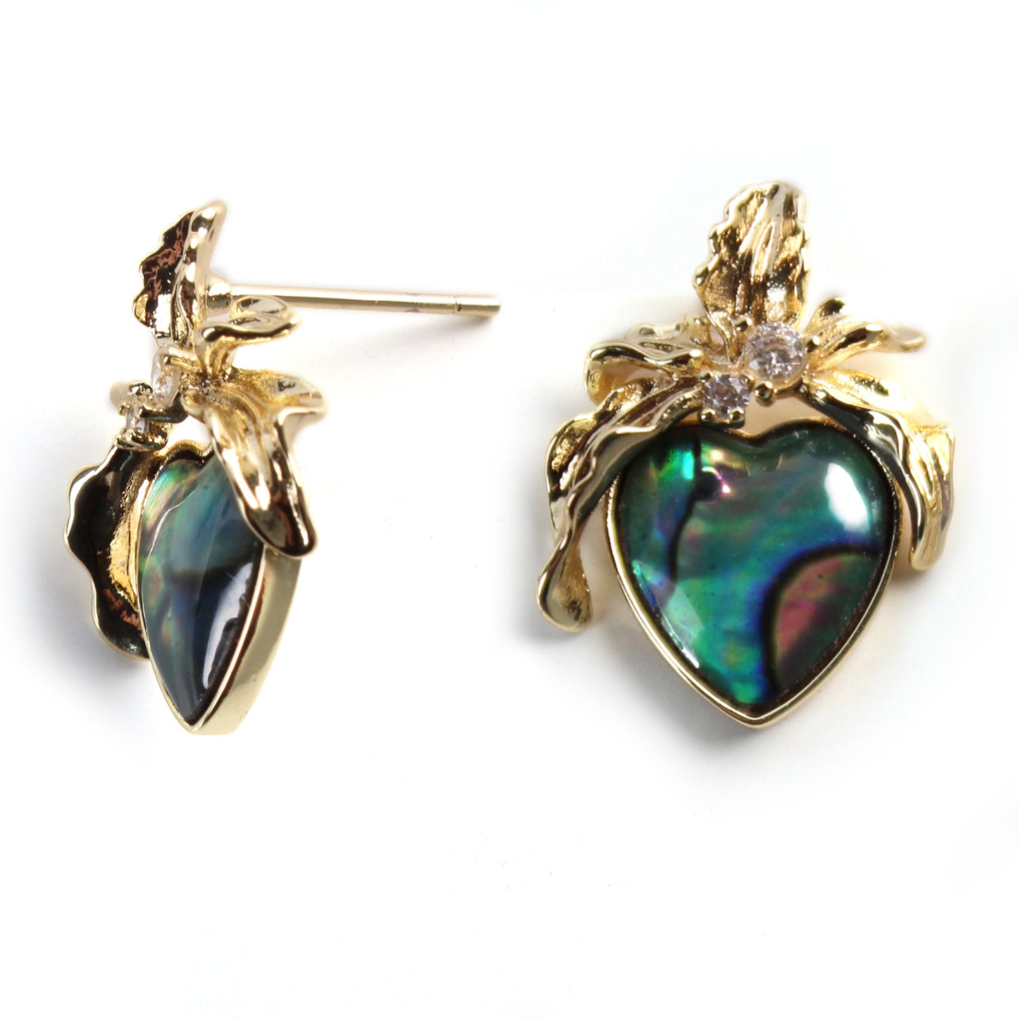 14K Gold-Plated Green Abalone Heart Earrings with 925 Silver Posts – Elegant Jewelry for Young Women, Ideal for Parties, Balls, Birthdays and Gift Giving