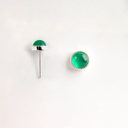 14K Gold-Plated Green Agate Round Earrings with 925 Silver Posts – Elegant Jewelry for Young Women, Perfect for Parties, Balls, Birthdays and Gift Giving