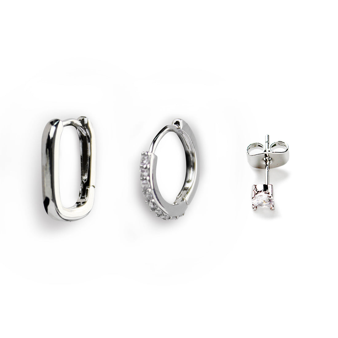 3-Piece Mix & Match Single Earrings Set in Silver Tone with 925 Silver Posts – Stylish Ear Jewelry for Young Women, Perfect for Parties, Birthdays and Gift Giving in Elegant Gift Box