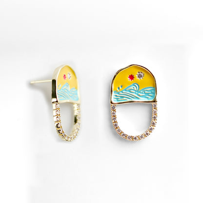 14K Gold-Plated Hand-Painted “Ocean Sunrise” Stud Earrings with 925 Silver Posts – Artistic Jewelry for Young Women, Perfect for Parties, Balls, Birthdays and Gift Giving