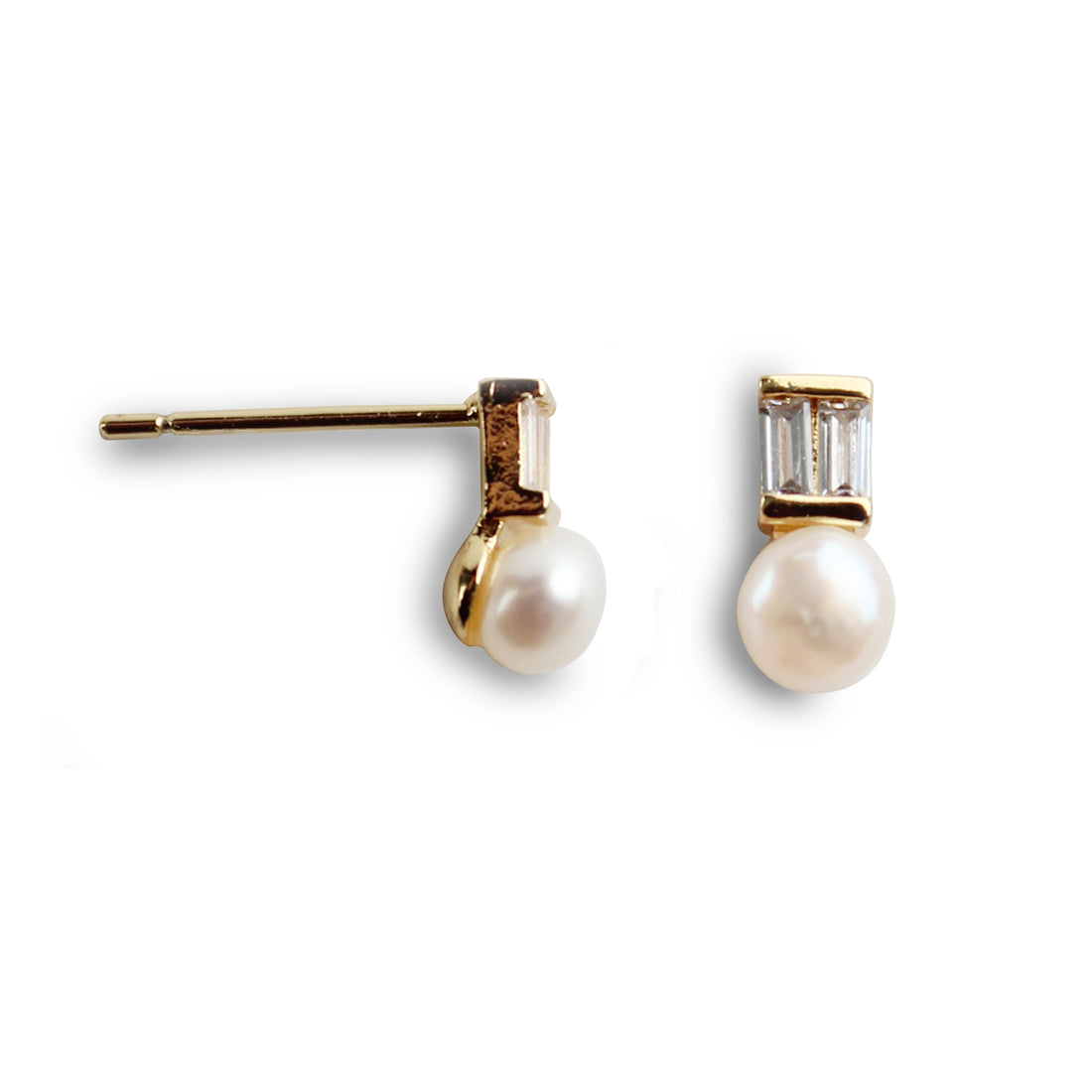 Minimalist Zircon & Pearl Stud Earrings – 14K Gold Plated with 925 Silver Posts for Women 💎