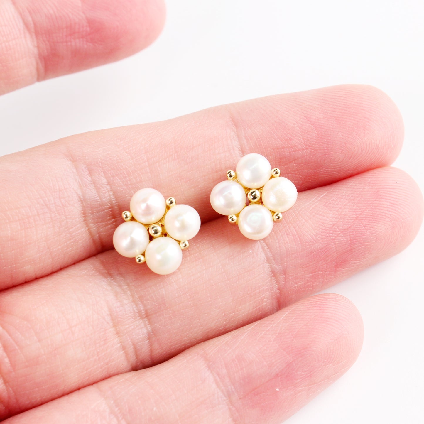 14K Gold-Plated Freshwater Pearl Earrings in Cotton-Inspired Design with 925 Silver Posts – Elegant Jewelry for Young Women, Perfect for Parties, Balls, Birthdays and Gift Giving