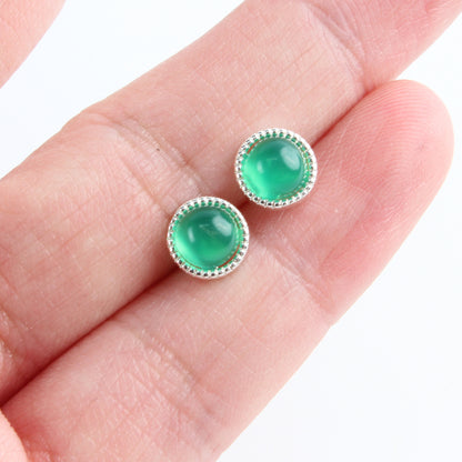 14K Gold-Plated Green Agate Round Earrings with 925 Silver Posts – Elegant Jewelry for Young Women, Perfect for Parties, Balls, Birthdays and Gift Giving