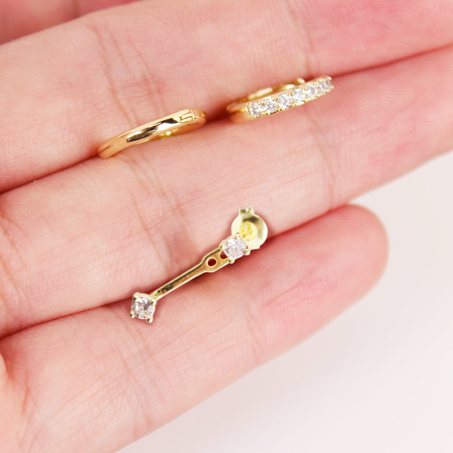 3-Piece Single Earrings Set in 14K Gold Plated with 925 Silver Posts – Stylish Ear Jewelry for Young Women, Perfect for Parties, Birthdays and Gifting in Elegant Box