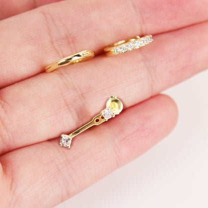 3-Piece Single Earrings Set in 14K Gold Plated with 925 Silver Posts – Stylish Ear Jewelry for Young Women, Perfect for Parties, Birthdays and Gifting in Elegant Box