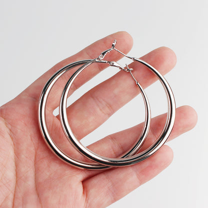 Large Stainless Steel Hoop Earrings with 925 Silver Posts – Bold Ear Jewelry for Young Women, Perfect for Parties, Balls, Birthdays and Gift Box