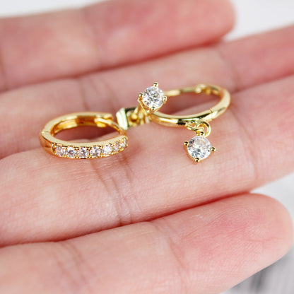 3-Piece Single Earrings Set 14K Gold Plated with 925 Silver Posts – Stylish Ear Jewelry for Young Women, Perfect for Parties, Birthdays and Elegant Gifting Box