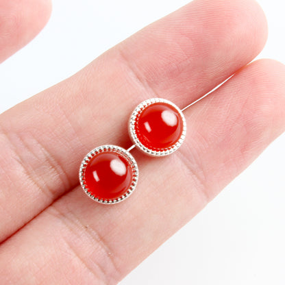 14K Gold-Plated Red Agate Stud Earrings in Sunset-Inspired Design with 925 Silver Posts – Elegant Gift-Ready Jewelry for Young Women, Perfect for Parties, Balls, Birthdays and Daily Styling