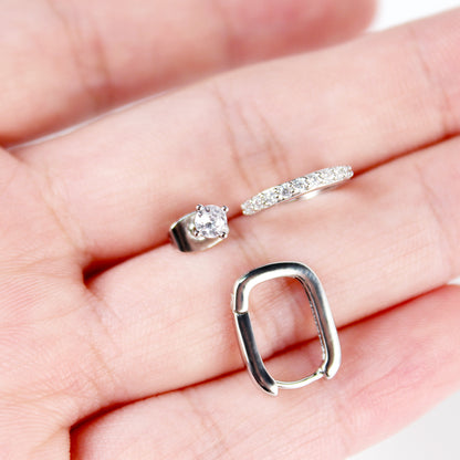 3-Piece Mix & Match Single Earrings Set in Silver Tone with 925 Silver Posts – Stylish Ear Jewelry for Young Women, Perfect for Parties, Birthdays and Gift Giving in Elegant Gift Box