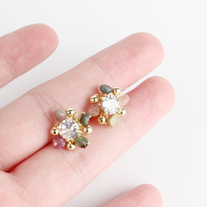 14K Gold-Plated Handmade Wrap Earrings with Crystal, Zirconia and Tourmaline, 925 Silver Posts – Elegant Statement Jewelry for Young Women, Perfect for Parties, Balls, Birthdays and Gift Giving