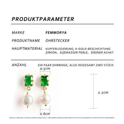 14K Gold-Plated Green Agate and Freshwater Pearl Earrings with 925 Silver Posts – Elegant Gift Jewelry for Young Women