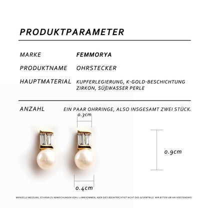 14K Gold-Plated Zirconia and Pearl Stud Earrings with 925 Silver Posts – Elegant Gift-Ready Jewelry for Young Women, Perfect for Parties, Balls and Birthdays