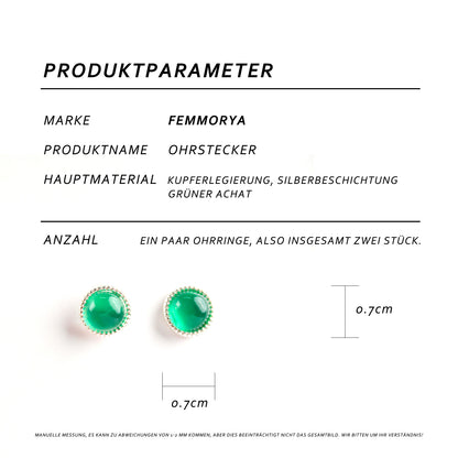 14K Gold-Plated Green Agate Round Earrings with 925 Silver Posts – Elegant Jewelry for Young Women, Perfect for Parties, Balls, Birthdays and Gift Giving