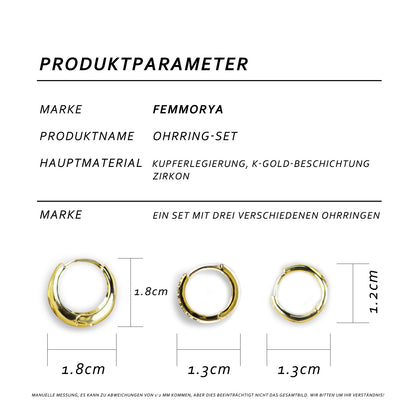 3-Piece Gold-Plated Single Earring Set with 925 Silver Posts – Trendy Jewelry for Young Women, Perfect for Parties, Balls, Birthdays and Gift Giving