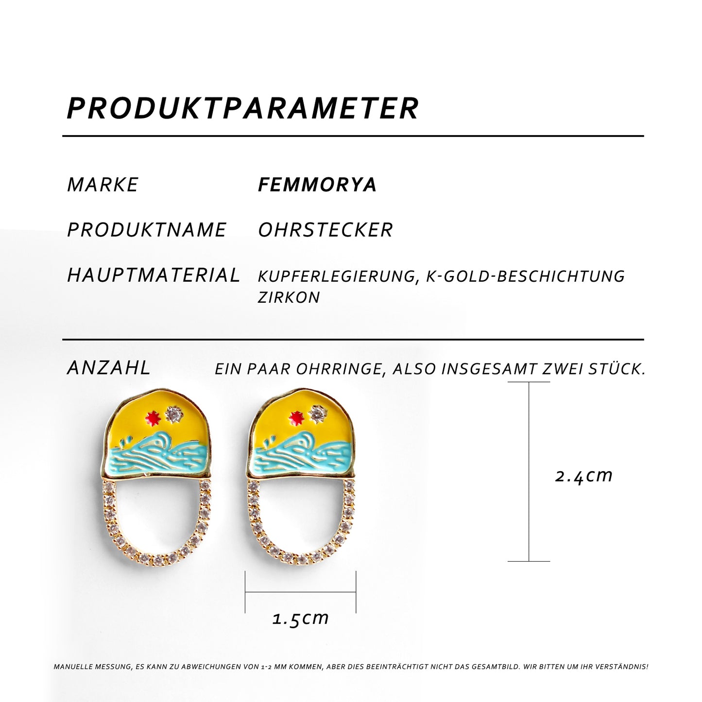 14K Gold-Plated Hand-Painted “Ocean Sunrise” Stud Earrings with 925 Silver Posts – Artistic Jewelry for Young Women, Perfect for Parties, Balls, Birthdays and Gift Giving