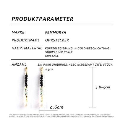 14K Gold-Plated Long Pearl and Black Crystal Earrings with 925 Silver Posts – Elegant Statement Jewelry for Young Women, Perfect for Parties, Balls, Birthdays and Gift Giving