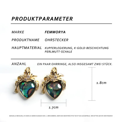 14K Gold-Plated Green Abalone Heart Earrings with 925 Silver Posts – Elegant Jewelry for Young Women, Ideal for Parties, Balls, Birthdays and Gift Giving