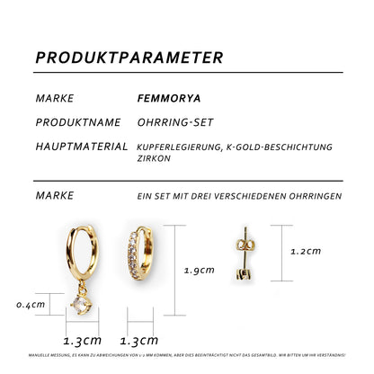 3-Piece Single Earrings Set 14K Gold Plated with 925 Silver Posts – Stylish Ear Jewelry for Young Women, Perfect for Parties, Birthdays and Elegant Gifting Box