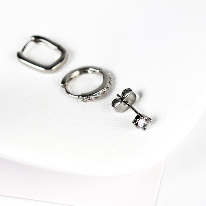 3-Piece Mix & Match Single Earrings Set in Silver Tone with 925 Silver Posts – Stylish Ear Jewelry for Young Women, Perfect for Parties, Birthdays and Gift Giving in Elegant Gift Box