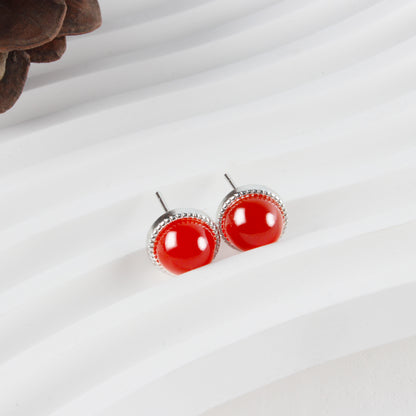 14K Gold-Plated Red Agate Stud Earrings in Sunset-Inspired Design with 925 Silver Posts – Elegant Gift-Ready Jewelry for Young Women, Perfect for Parties, Balls, Birthdays and Daily Styling