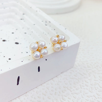 14K Gold-Plated Freshwater Pearl Earrings in Cotton-Inspired Design with 925 Silver Posts – Elegant Jewelry for Young Women, Perfect for Parties, Balls, Birthdays and Gift Giving