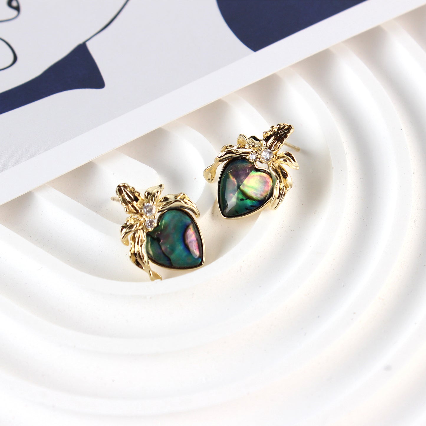 14K Gold-Plated Green Abalone Heart Earrings with 925 Silver Posts – Elegant Jewelry for Young Women, Ideal for Parties, Balls, Birthdays and Gift Giving