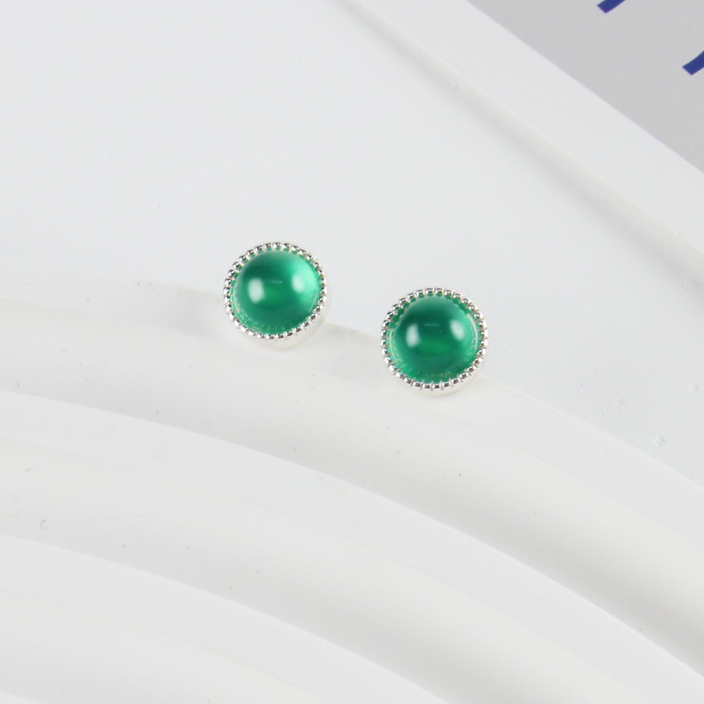 14K Gold-Plated Green Agate Round Earrings with 925 Silver Posts – Elegant Jewelry for Young Women, Perfect for Parties, Balls, Birthdays and Gift Giving