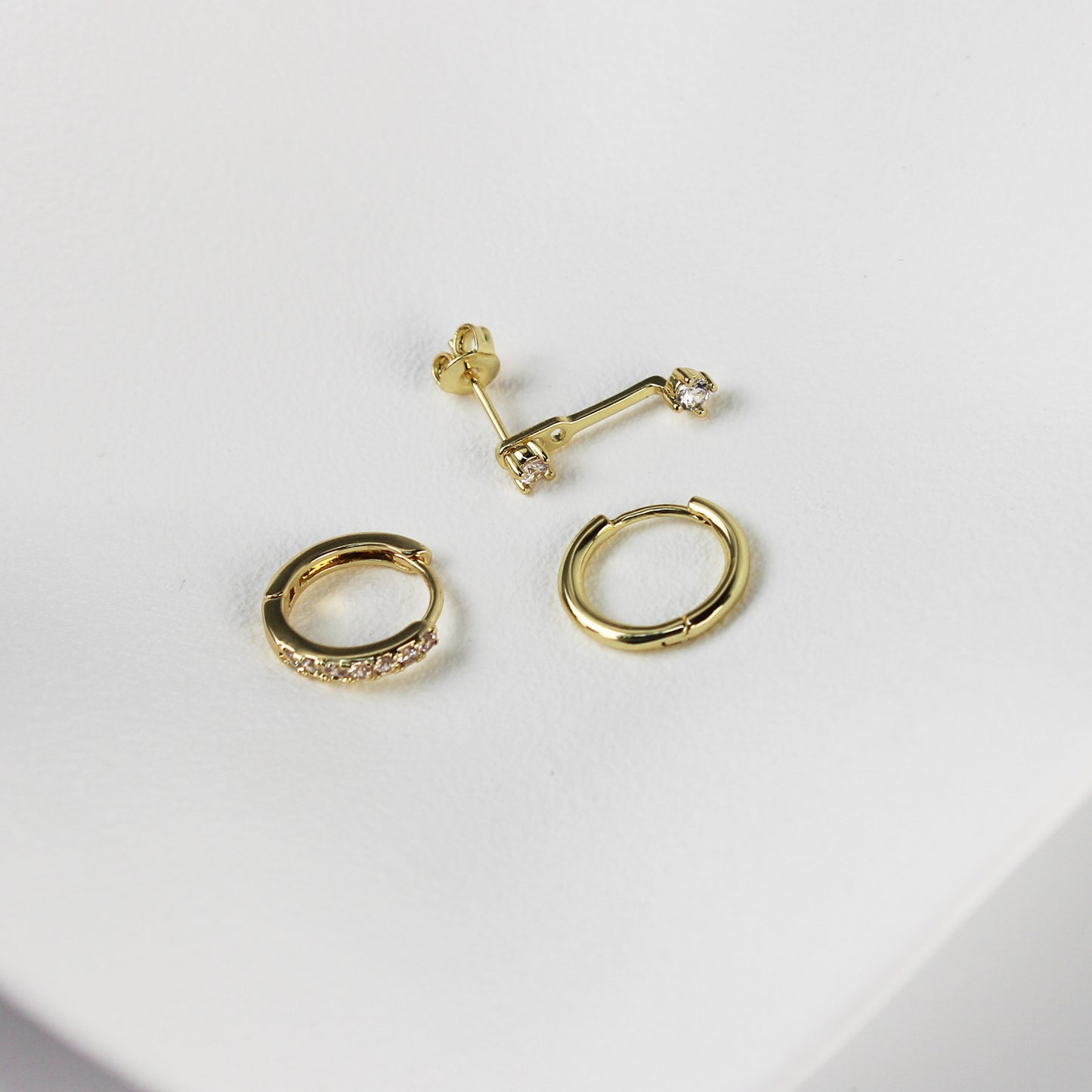 3-Piece Single Earrings Set in 14K Gold Plated with 925 Silver Posts – Stylish Ear Jewelry for Young Women, Perfect for Parties, Birthdays and Gifting in Elegant Box