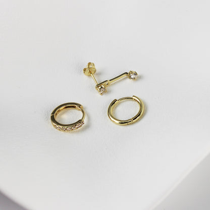 3-Piece Single Earrings Set in 14K Gold Plated with 925 Silver Posts – Stylish Ear Jewelry for Young Women, Perfect for Parties, Birthdays and Gifting in Elegant Box
