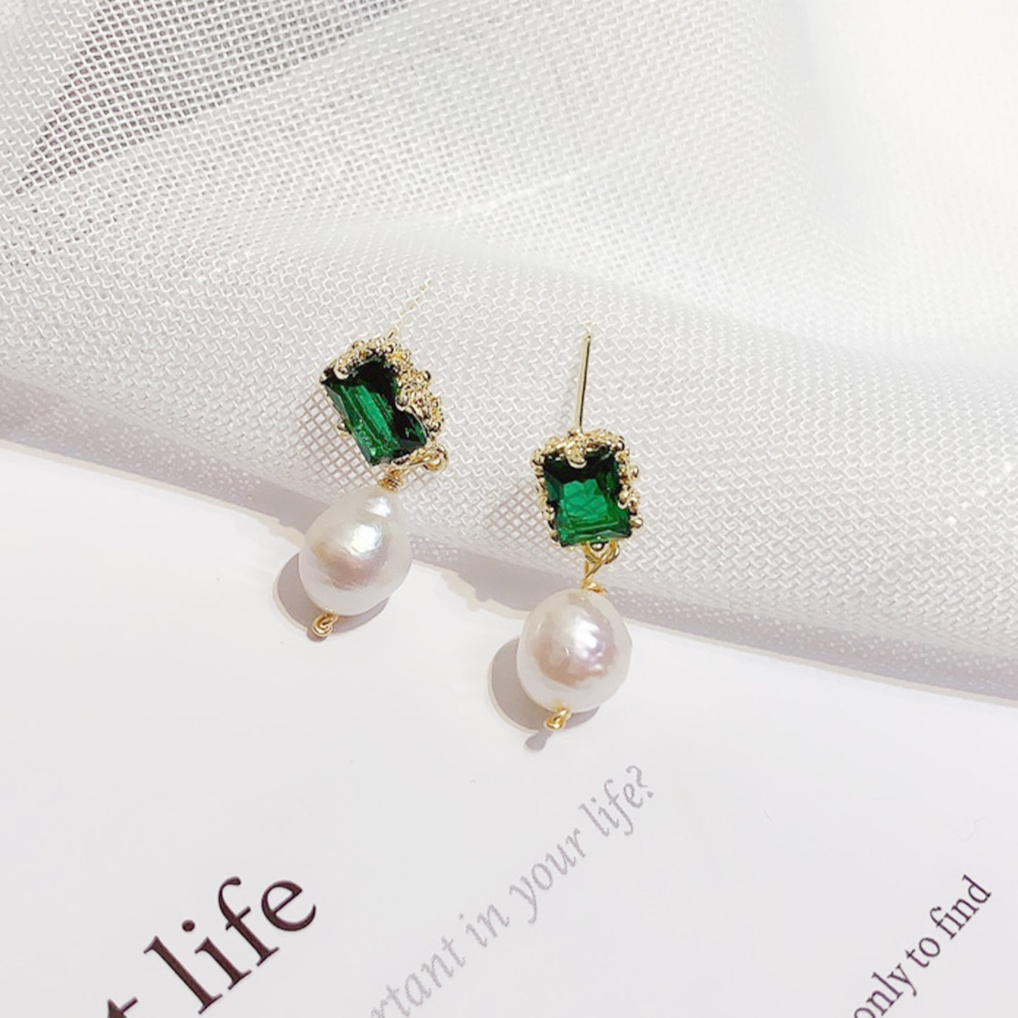 14K Gold-Plated Green Agate and Freshwater Pearl Earrings with 925 Silver Posts – Elegant Gift Jewelry for Young Women