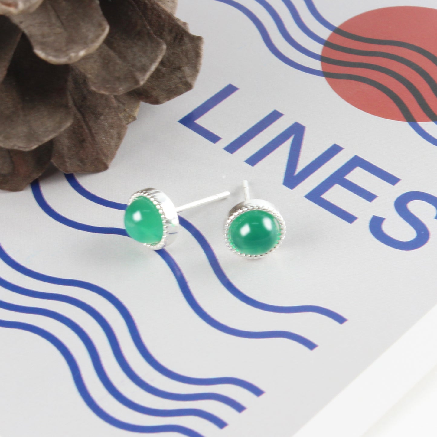 14K Gold-Plated Green Agate Round Earrings with 925 Silver Posts – Elegant Jewelry for Young Women, Perfect for Parties, Balls, Birthdays and Gift Giving