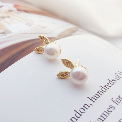 14K Gold-Plated Bunny Pearl Earrings with Zirconia – 925 Silver Studs, Hypoallergenic, Gift-Ready