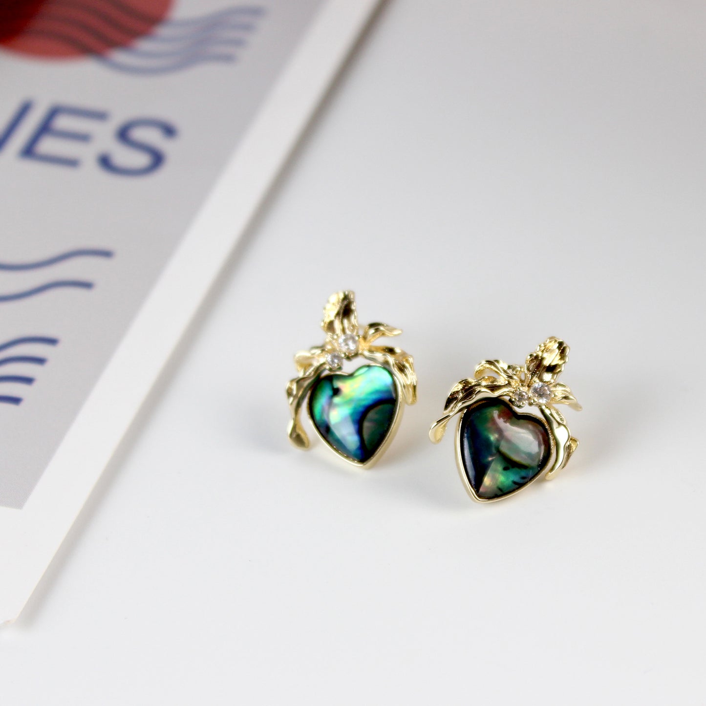 14K Gold-Plated Green Abalone Heart Earrings with 925 Silver Posts – Elegant Jewelry for Young Women, Ideal for Parties, Balls, Birthdays and Gift Giving