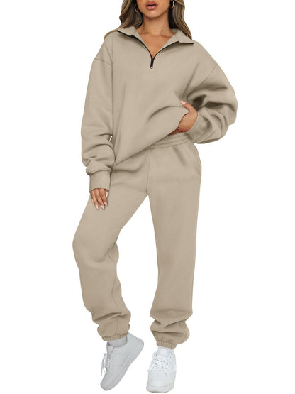 Women's Solid Color Sweatshirt & Long Pants Set – Comfortable & Casual Activewear