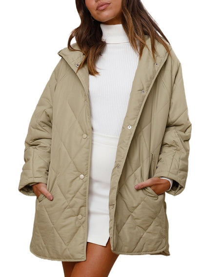 Women's Winter Coat – Casual Diamond Quilted Hooded Lightweight Jacket