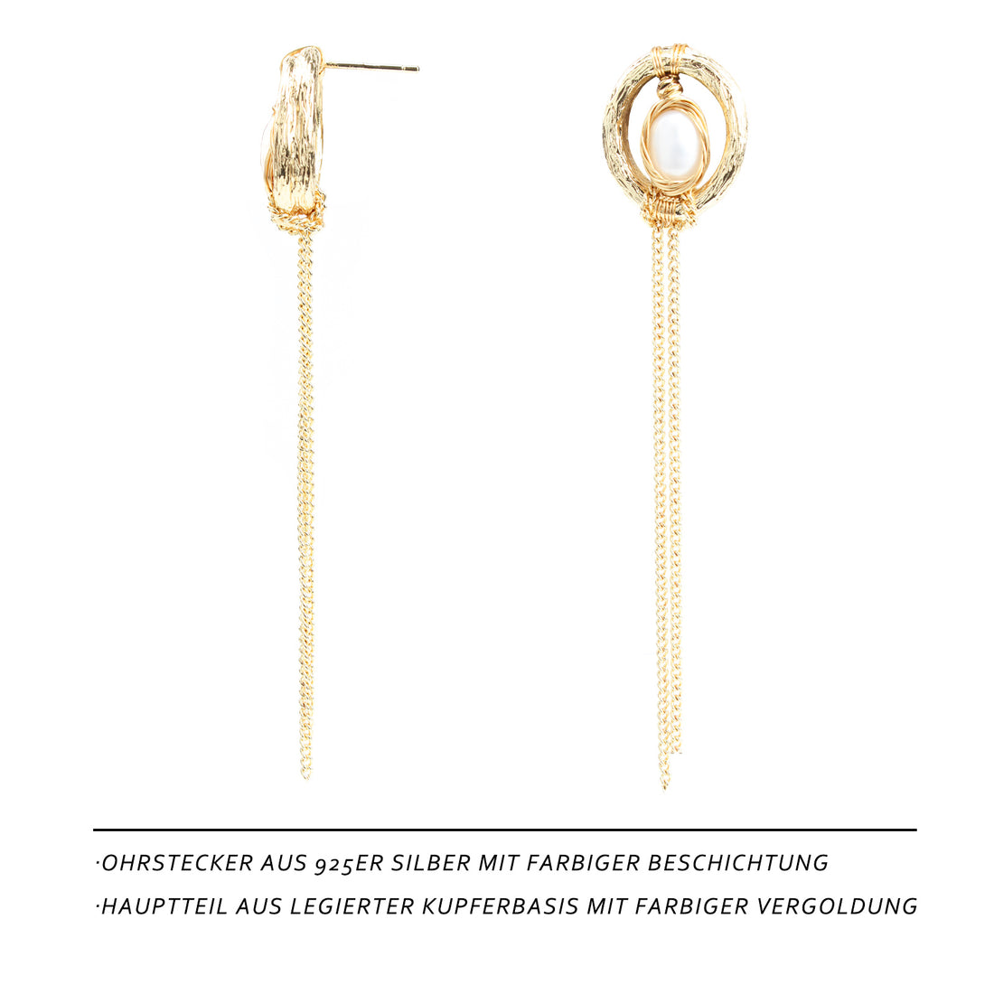 Comet Trail Pearl Earrings – 14K Gold-Plated Dangle Earrings with Freshwater Pearl & Golden Fringe for Women 🌠✨